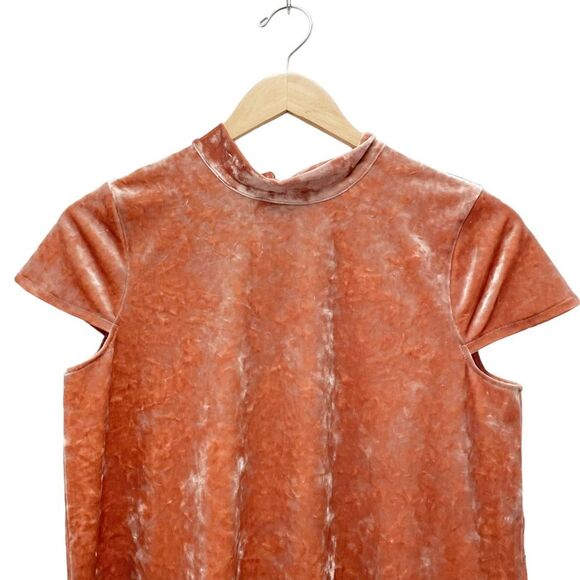 Madewell Crushed Velvet Mockneck Tie Neck Shift Dress Peach Pink Size Small - Picture 8 of 15